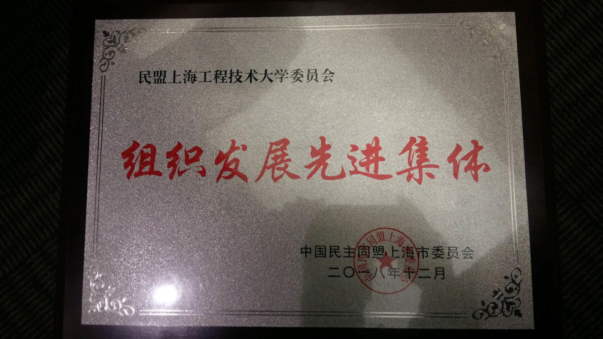 民盟上海工程技术大学委员会获得中国民主同盟上海市委员会颁发的组织